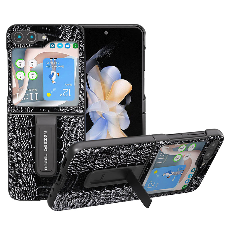 ABEEL For Samsung Galaxy Z Flip5 5G Crocodile Texture Kickstand Cover Genuine Cow Leather PC Phone Case ABEEL For Samsung Galaxy Z Flip5 5G Crocodile Texture Kickstand Cover Genuine Cow Leather PC Phone Case